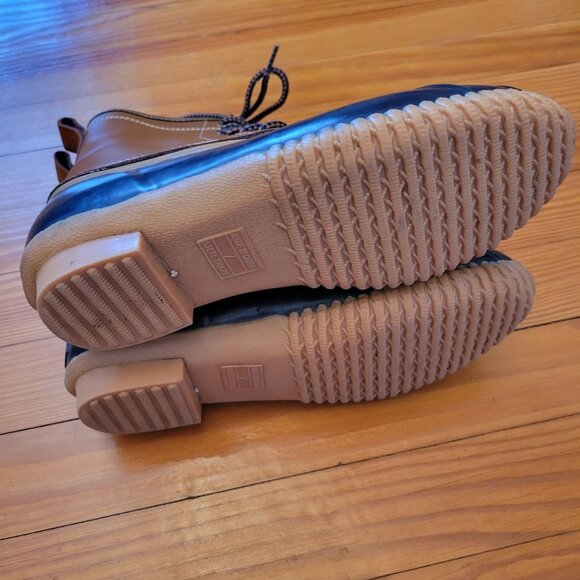 Lands End Rubber Duck Boots Waterproof 7 Brown Blue Lace Up Spring Leather - Picture 3 of 9